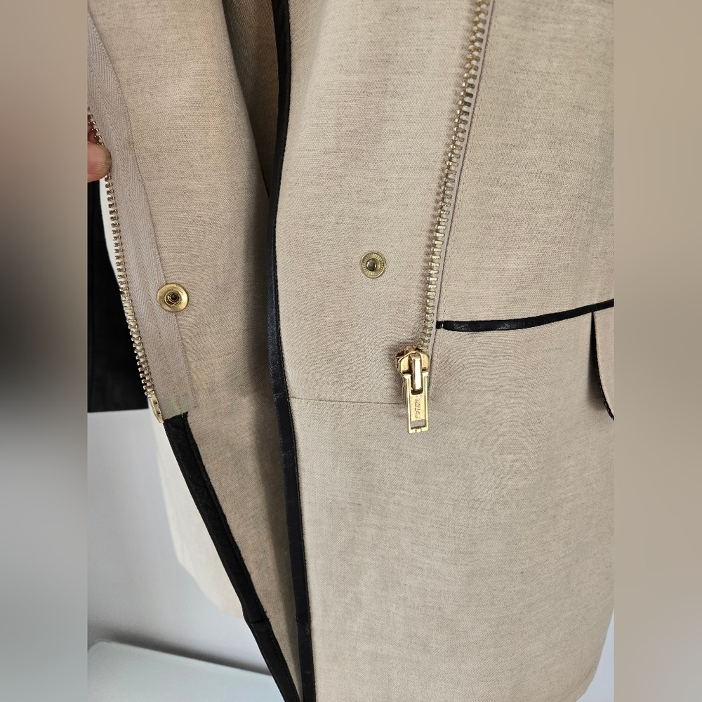 CLUB MONACO linen and lamb leather cream and black jacket. Size large - Picture 10 of 16